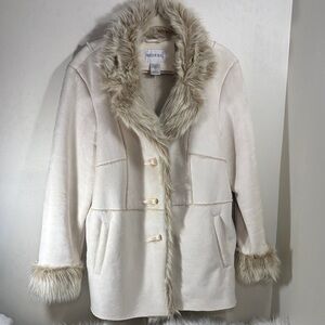 Fashion Bug Cream Teddy Jacket with Faux Suede and Faux Fur Trim